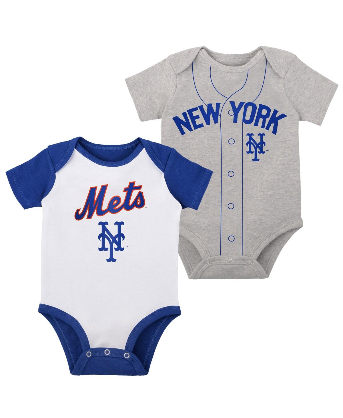 Shop Outerstuff Infant Boys And Girls White, Heather Gray New York Mets Two-pack Little Slugger Bodysuit Set In White,heather Gray