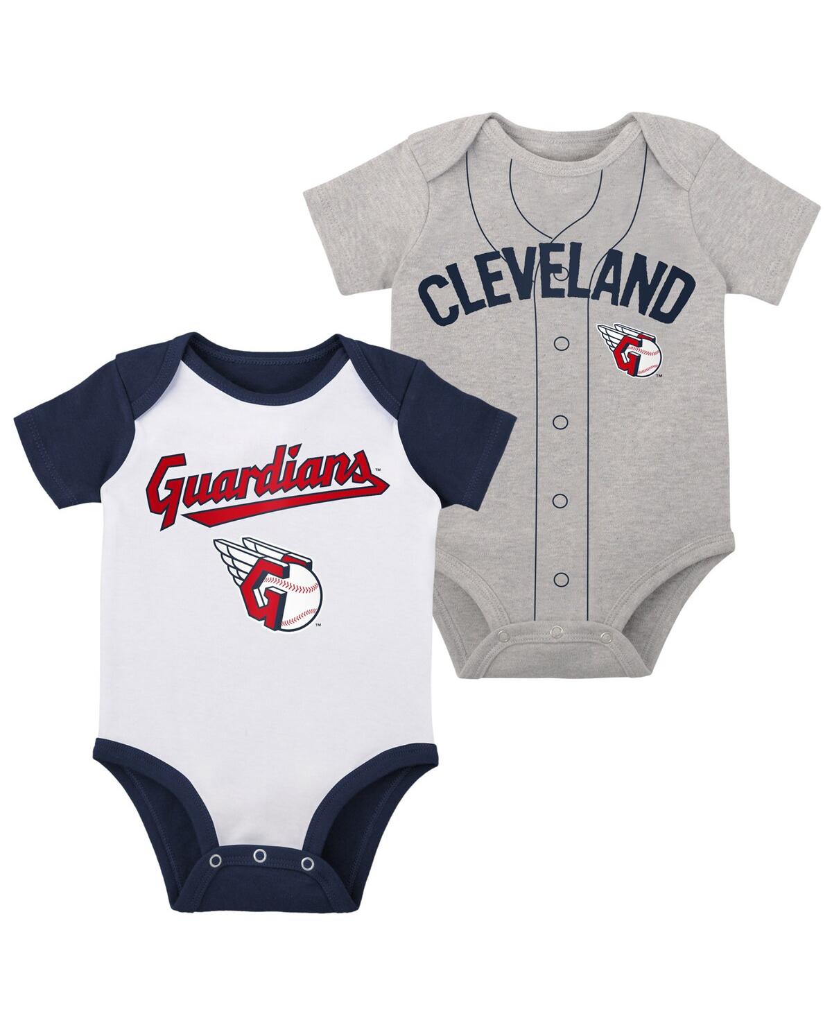 OUTERSTUFF NEWBORN AND INFANT BOYS AND GIRLS WHITE, HEATHER GRAY CLEVELAND GUARDIANS LITTLE SLUGGER TWO-PACK BO