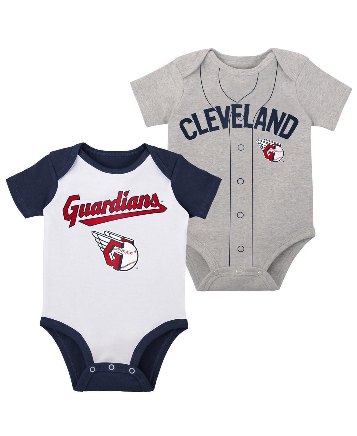 Outerstuff Newborn And Infant Boys And Girls White, Heather Gray Cleveland Guardians Little Slugger Two-pack Bo In White,heather Gray