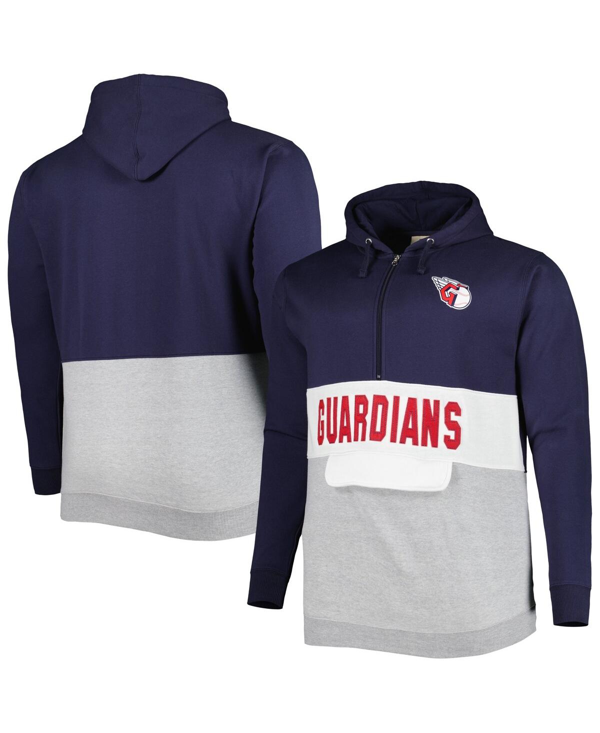 Profile Men's Navy And White Cleveland Guardians Big And Tall Fleece Half-zip Hoodie In Navy,white