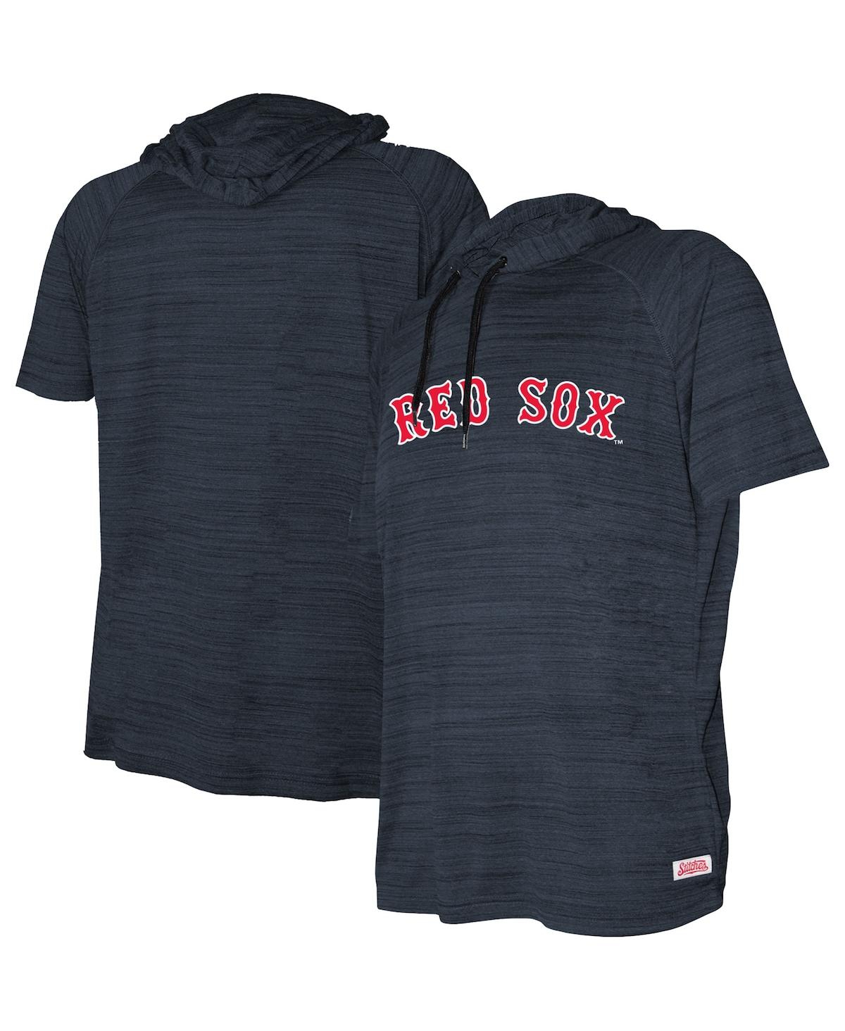 Stitches Kids' Big Boys And Girls  Heather Navy Boston Red Sox Raglan Short Sleeve Pullover Hoodie