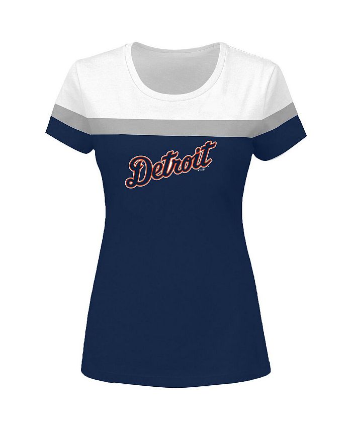 Women's White and Navy Detroit Tigers Plus Size Colorblock T-shirt