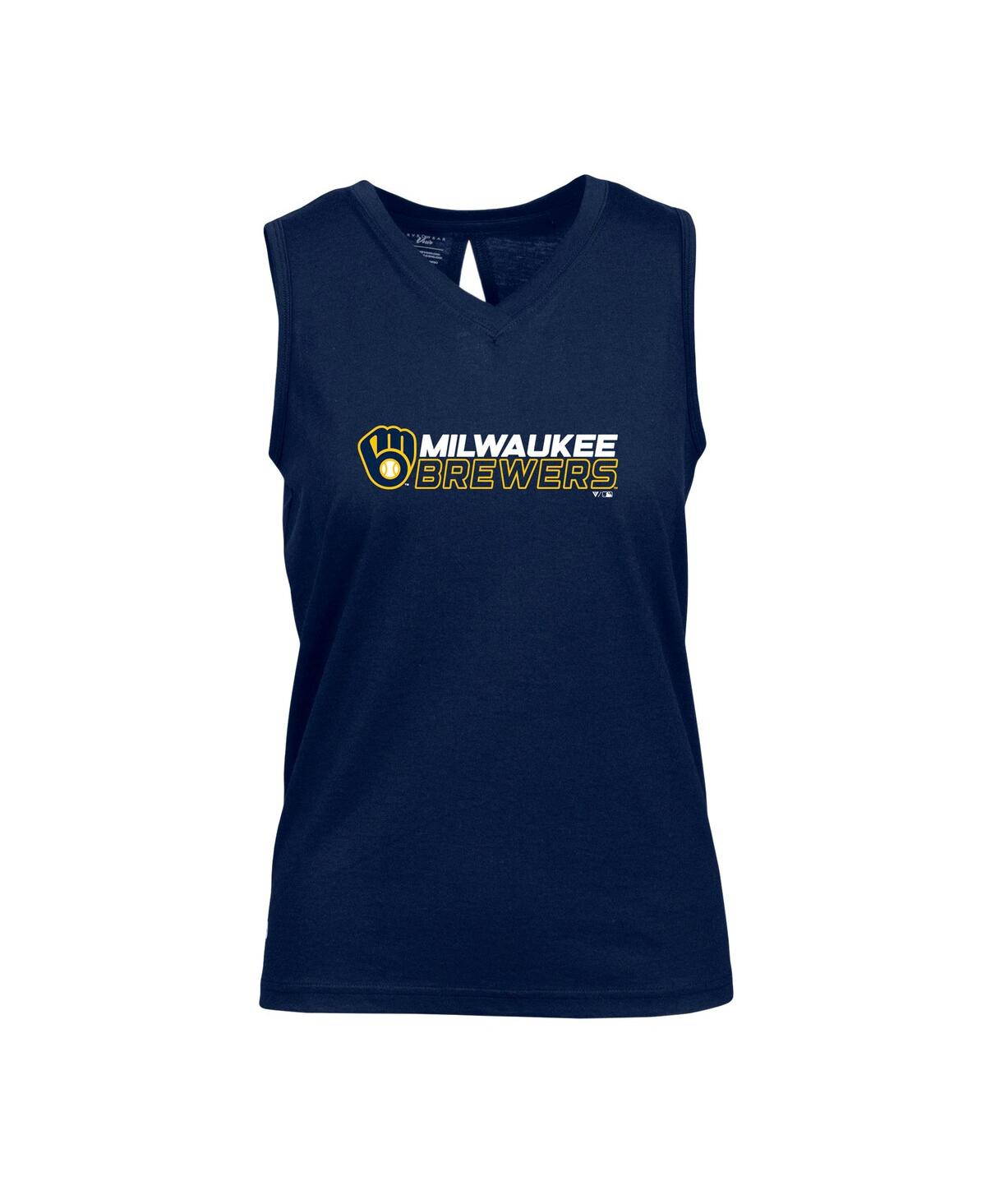 Women's LevelWear Navy Milwaukee Brewers Paisley Chase V-Neck Tank Top - Navy
