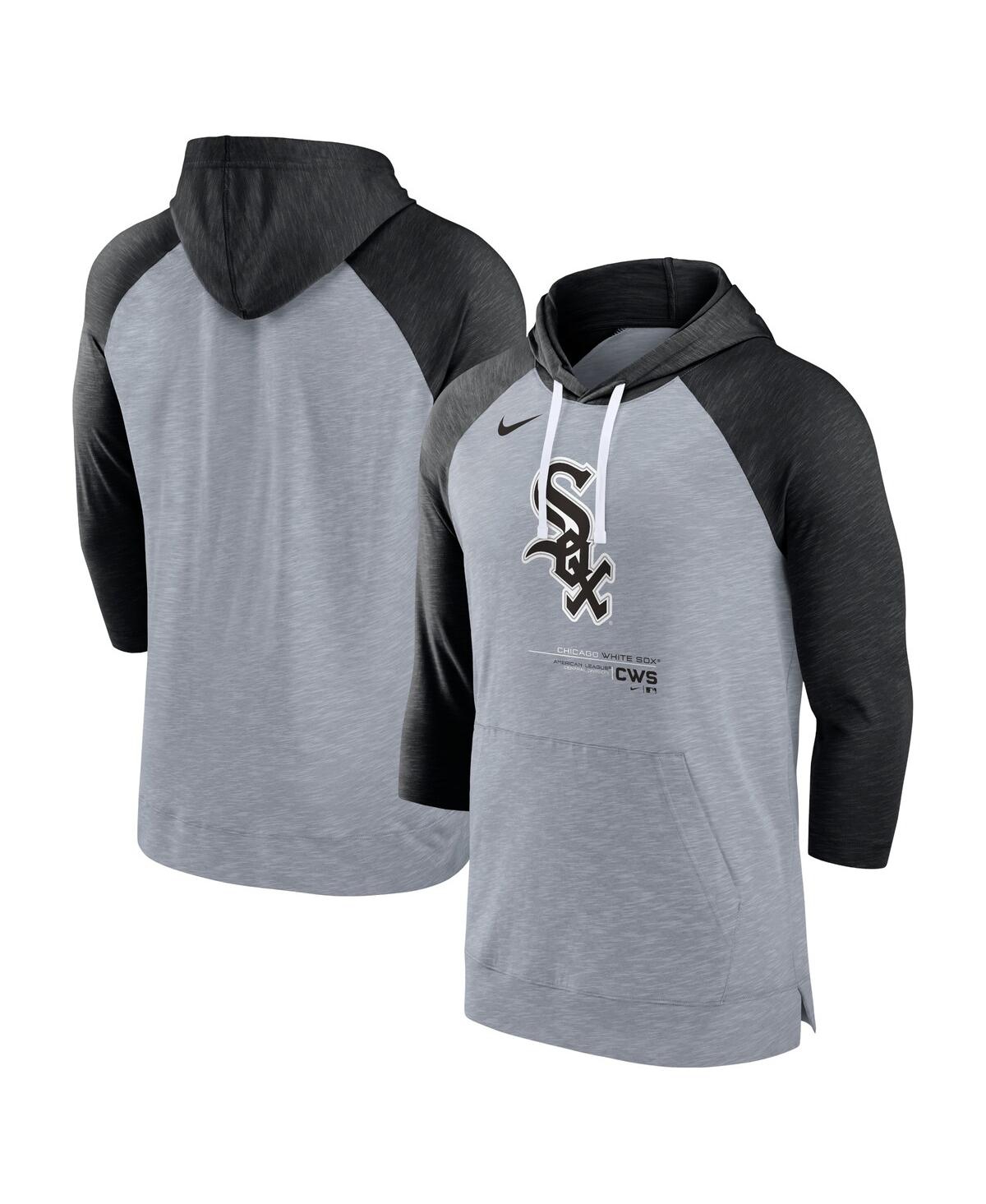 Shop Nike Men's  Heather Gray, Heather Black Chicago White Sox Baseball Raglan 3/4 Sleeve Pullover Hoodie In Heather Gray,heather Black