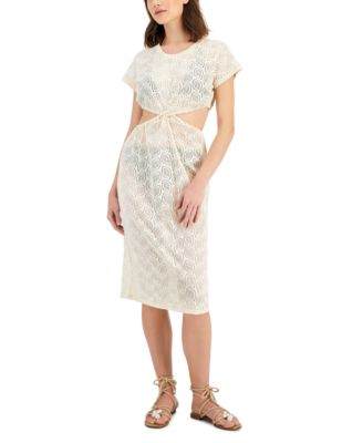 Miken - Women's Twist-Front Solid-Crochet Midi Cover-Up