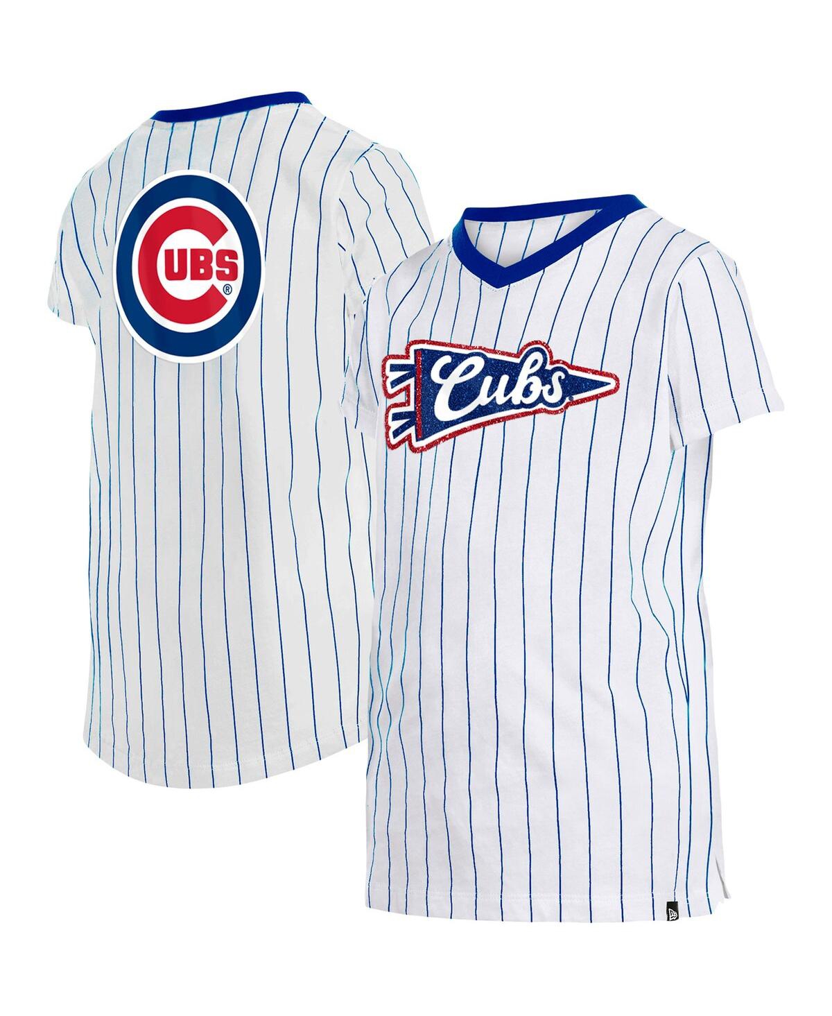 Shop New Era Big Girls  White Chicago Cubs Pinstripe V-neck T-shirt
