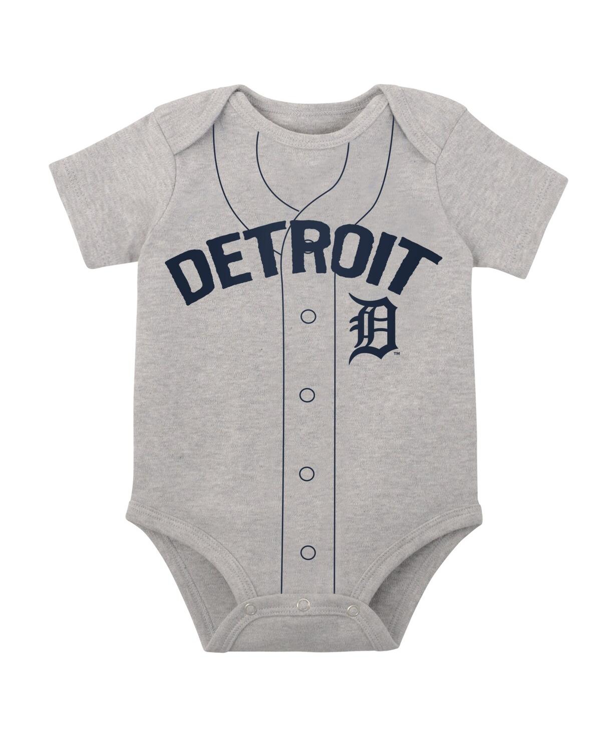 Shop Outerstuff Infant Boys And Girls White, Heather Gray Detroit Tigers Two-pack Little Slugger Bodysuit Set In White,heather Gray