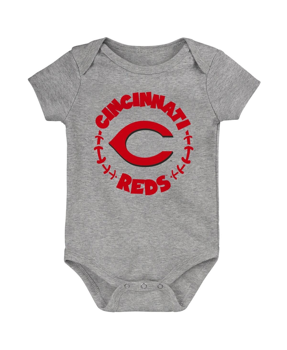 Outerstuff Newborn And Infant Boys And Girls Red, White, Heather Gray Cincinnati Reds Biggest Little Fan 3-pack In Red,white,heather Gray