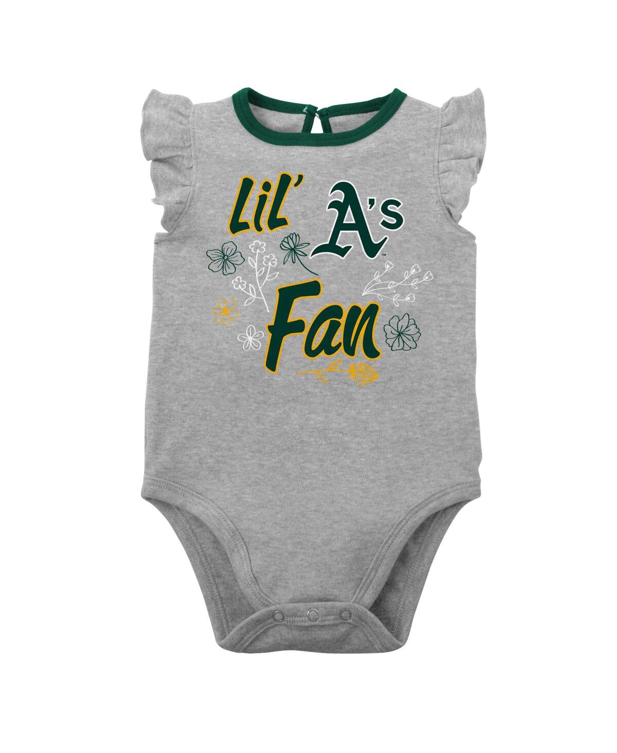 Outerstuff Newborn And Infant Boys And Girls Green, Heather Gray Oakland Athletics Little Fan Two-pack Bodysuit In Green,heather Gray