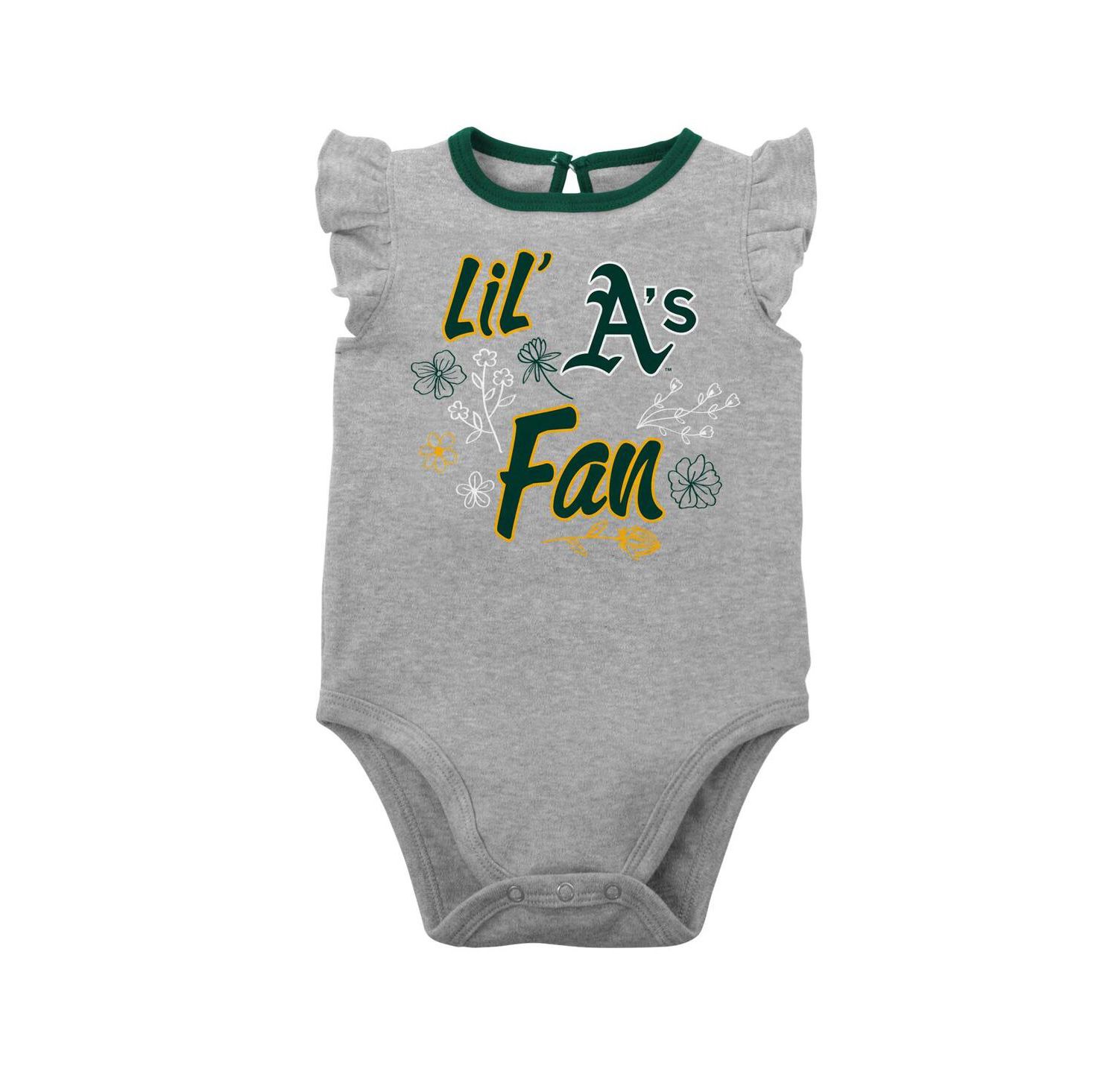 Newborn and Infant Boys and Girls Green, Heather Gray Oakland Athletics Little Fan Two-Pack Bodysuit Set