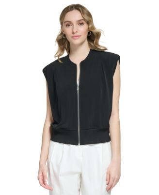 Calvin Klein Ribbed Sleeveless Zip Up Jacket Macy s