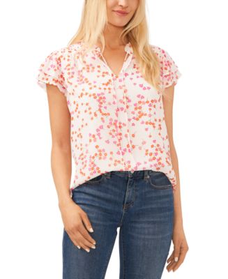 CeCe Women's Printed Flutter-Sleeve Blouse Size S