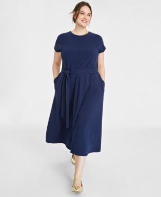 On 34th Plus Size Tie-Waist A-Line Midi Dress, Created for Macy's - Macy's