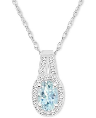 Opal (1/4 ct. t.w.) & Diamond (1/8 ct. t.w.) Halo 18" Pendant Necklace in Sterling Silver, (Also in Aquamarine)