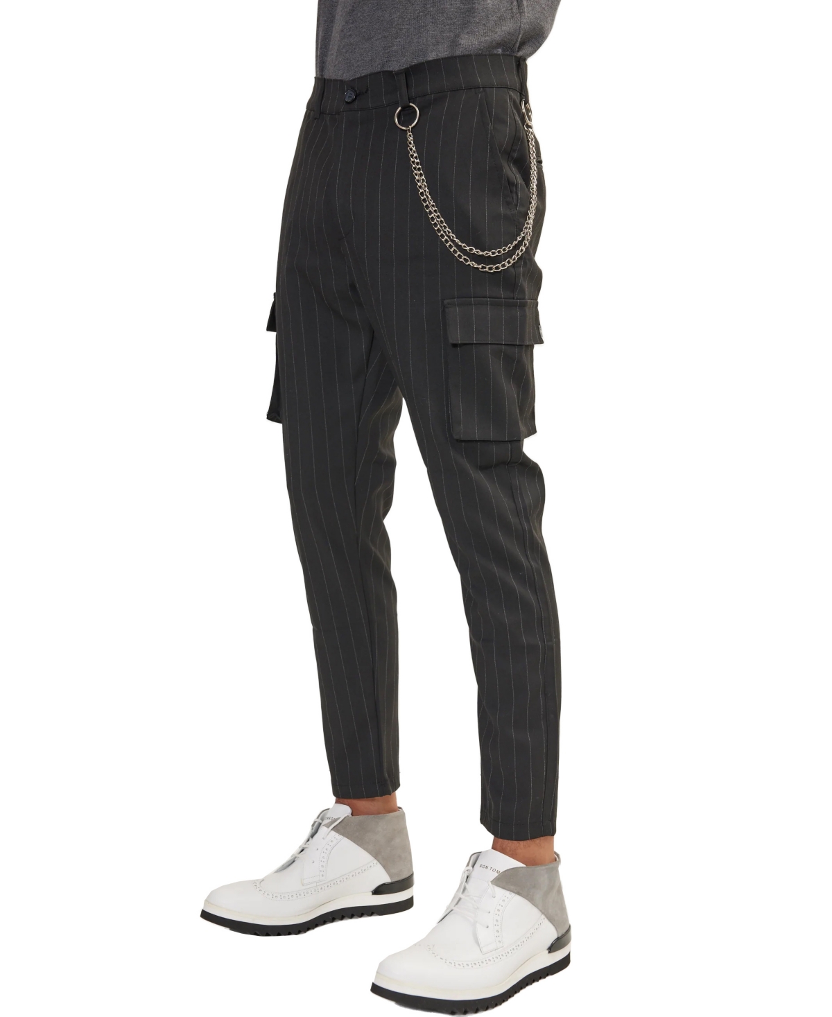Ron Tomson Men's Modern Pinstriped Cargo Pants In Black Anthracite