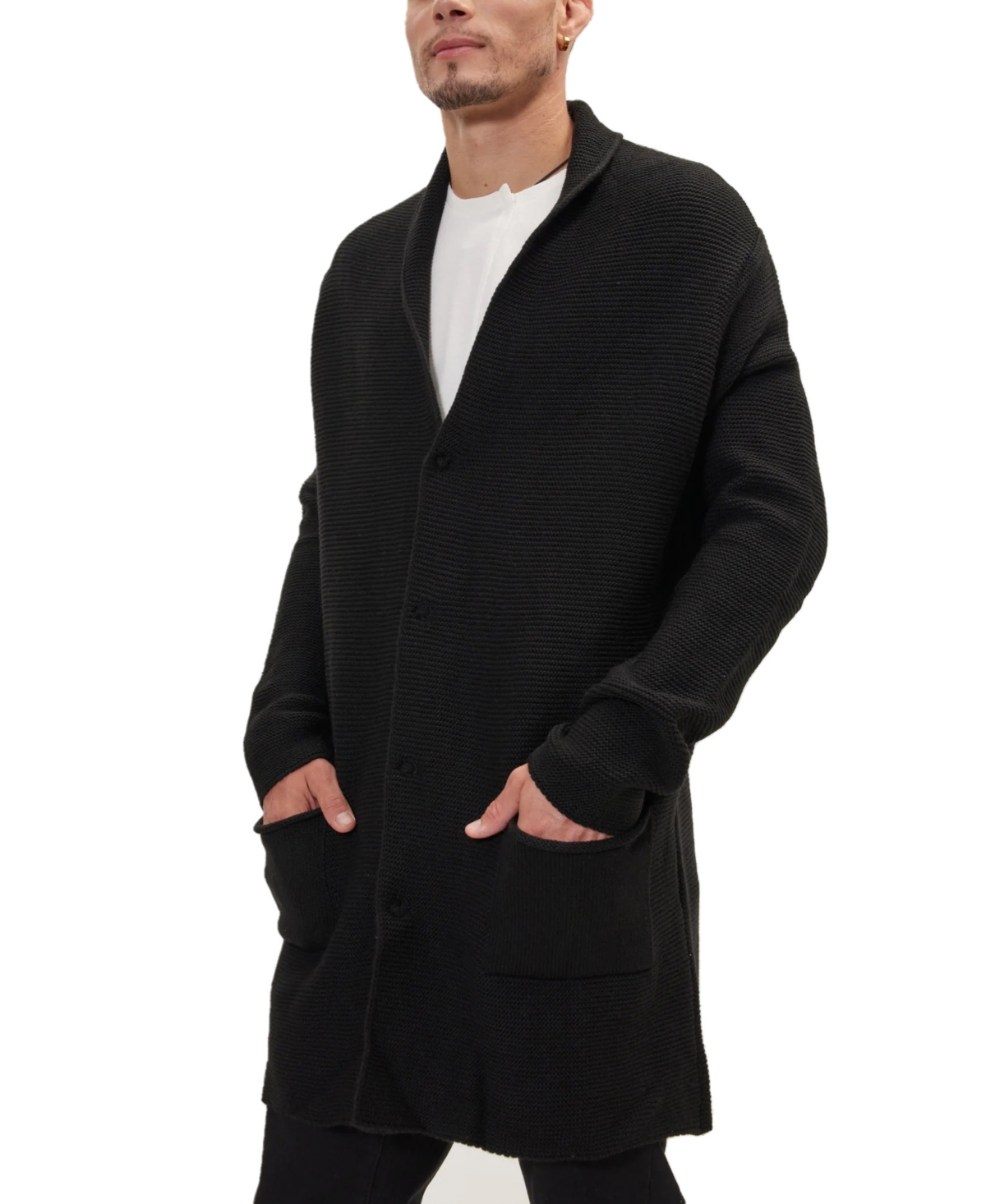 Ron Tomson Men's Modern Classic Minimalist Shawl Cardigan In Black