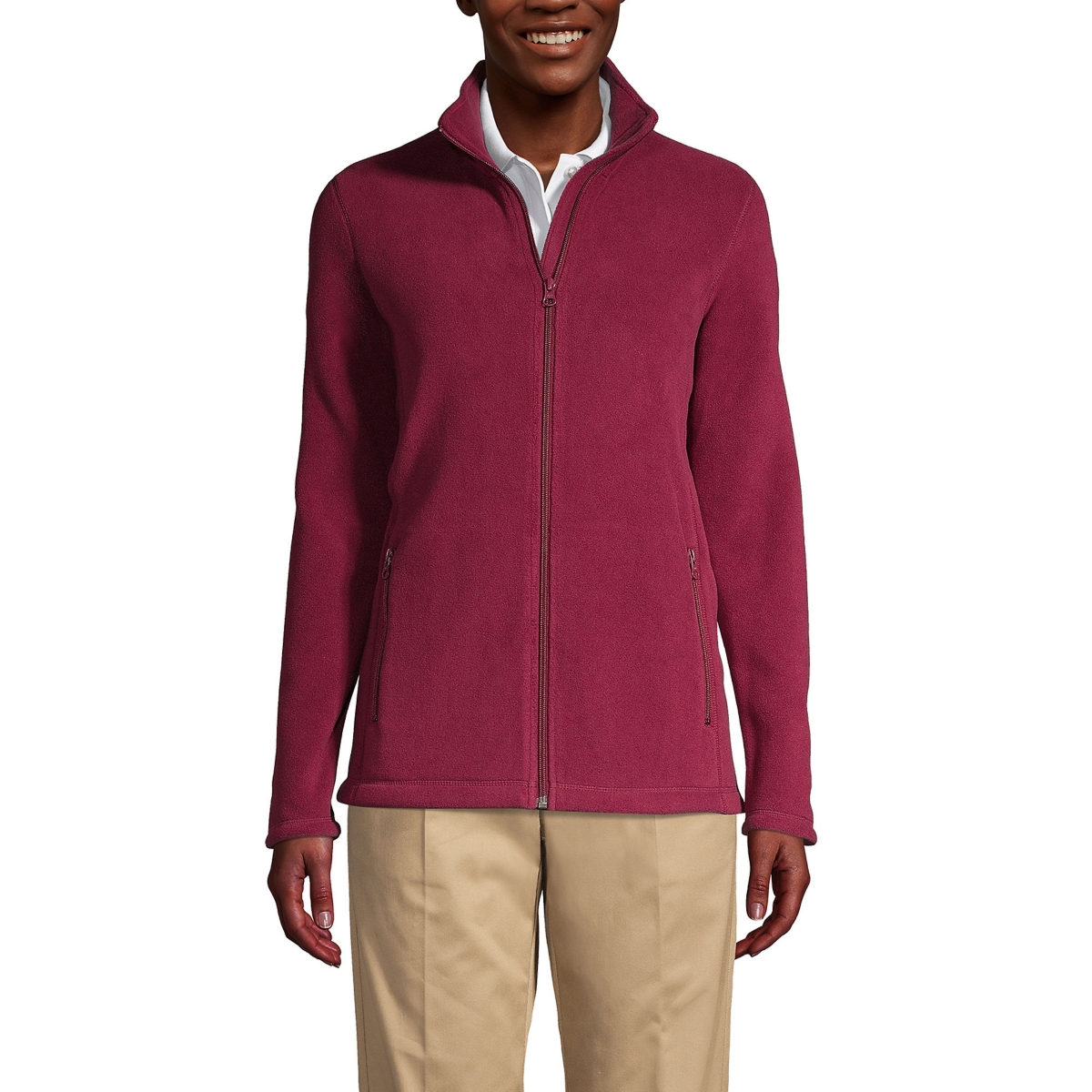 Women's Full-Zip Mid-Weight Fleece Jacket - Burgundy