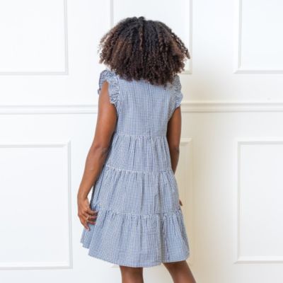 Women's Organic Cotton Flutter Sleeve Short Tiered Dress