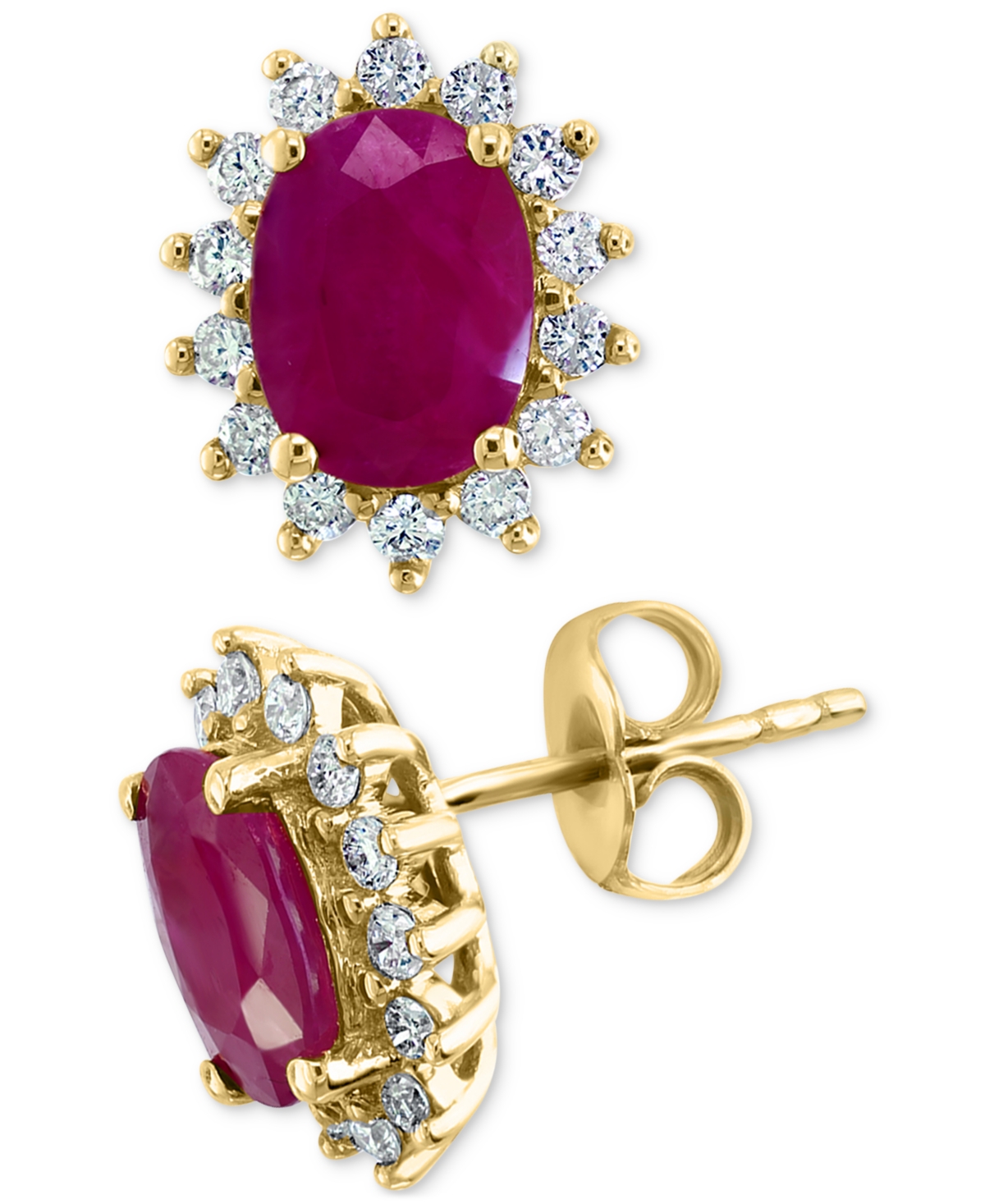 Effy Ruby (2-7/8 ct. t.w.) & Diamond (3/8 ct. t.w.) Halo Stud Earrings in 14k Gold - K Gold