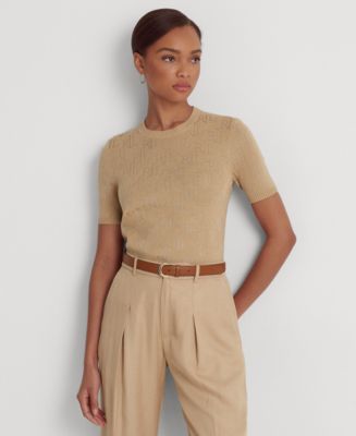 Lauren Woman Monogram Jacquard Short-sleeve Sweater In Canyon Orange