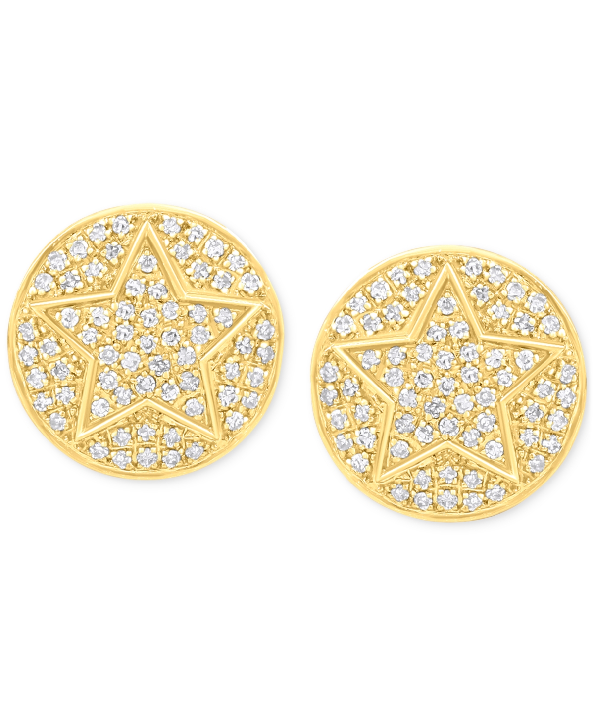 Macy's Men's Diamond Cluster Star Disc Stud Earrings (3/4 Ct. T.w.) In 10k Gold