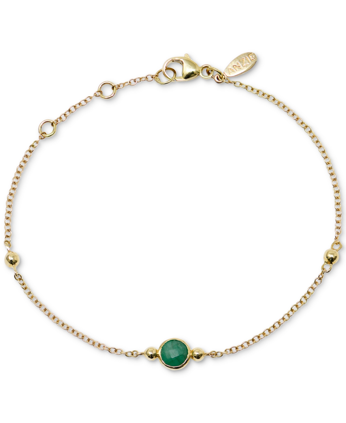 Emerald & Bead Chain Link Bracelet in 14k Gold - Gold