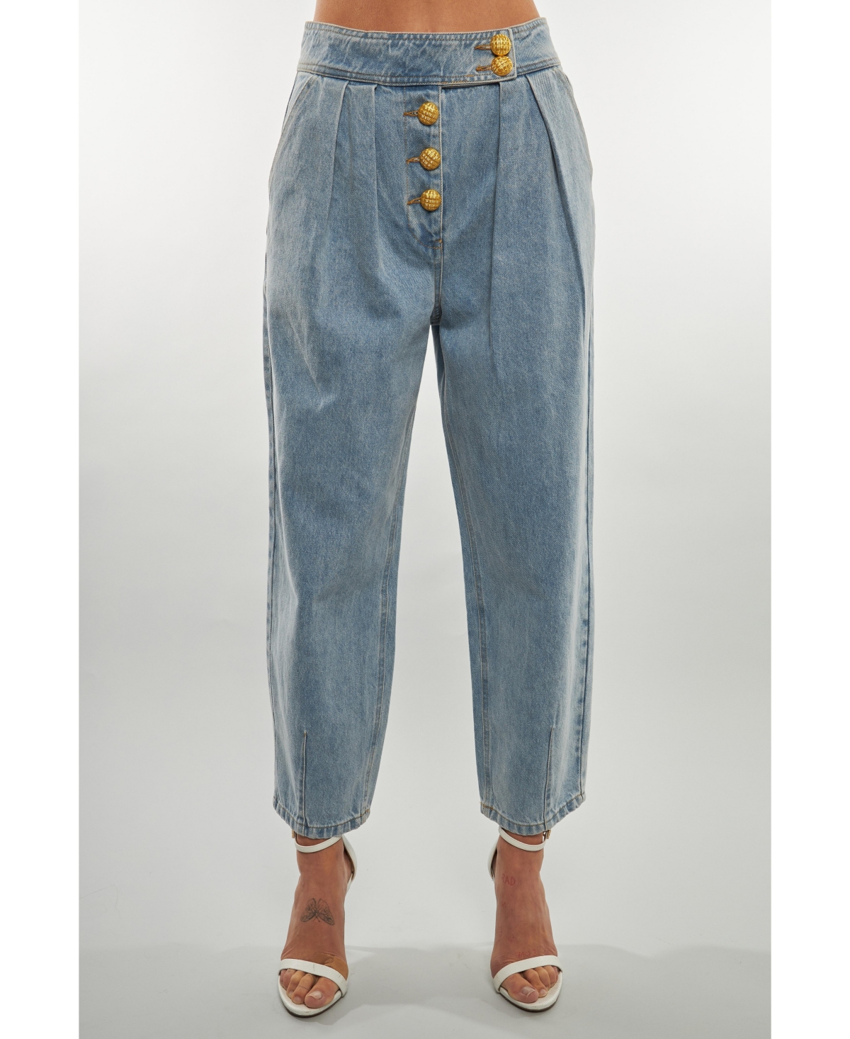 English Factory Premium Pleated Crop Wide Leg Denim Trousers In Denim