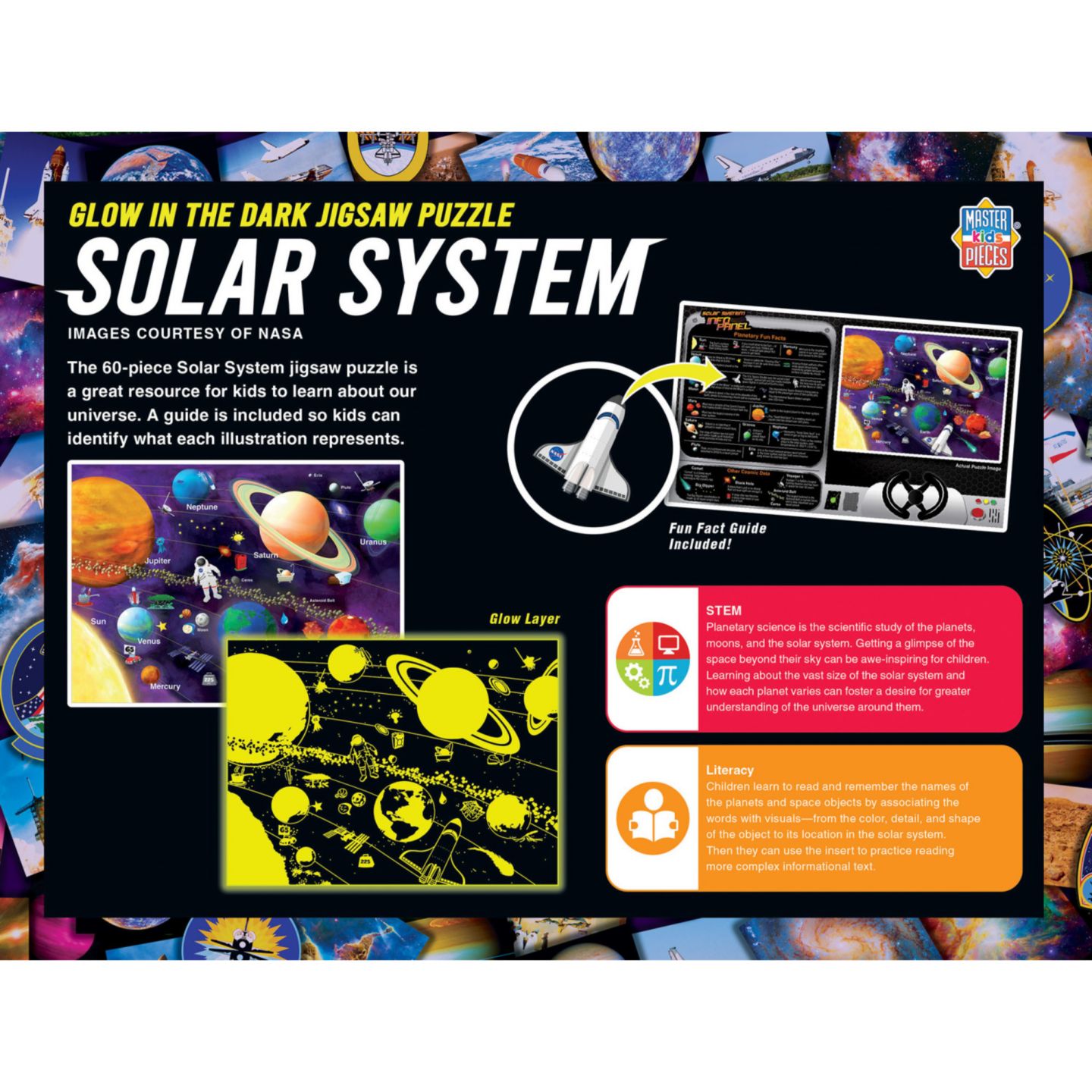 Детский пазл MasterPieces Puzzles Glow in the Dark Solar System 60 Piece Puzzle, Ages 5+, цвет: Разноцветный — фото 2