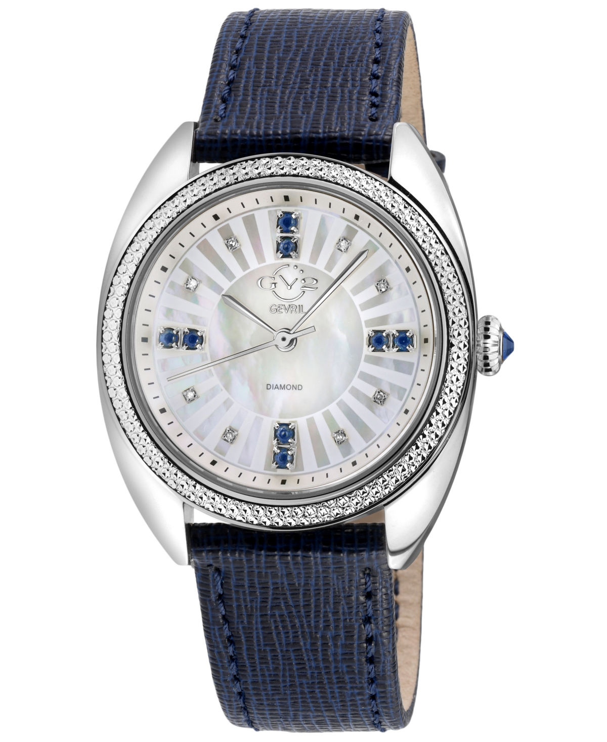 Gv2 By Gevril Women's Palermo Swiss Quartz Blue Leather Watch 35mm In Silver