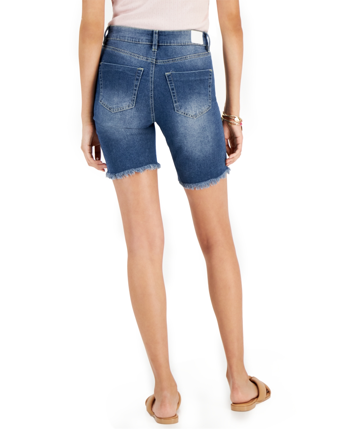 Dollhouse Juniors' Frayed High Rise Denim Bermuda Shorts