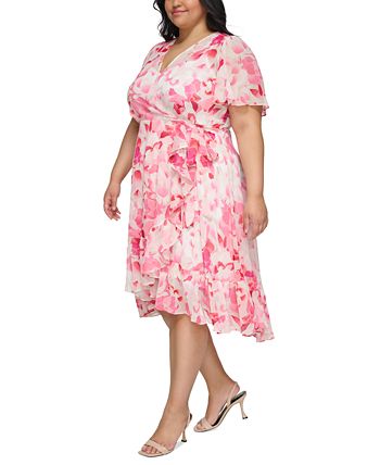 Calvin Klein Plus Size Floral-Print Faux-Wrap Midi Dress - Macy's