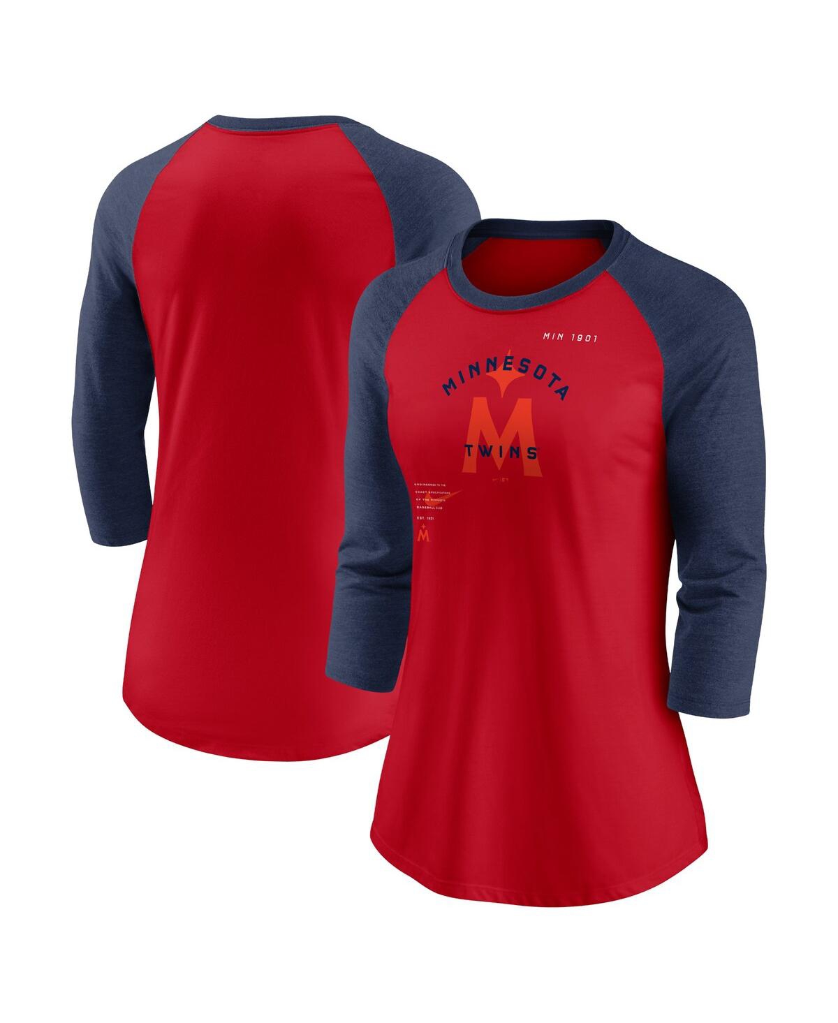 Shop Nike Women's  Red, Navy Minnesota Twins Next Up Tri-blend Raglan 3/4 -sleeve T-shirt In Red,navy