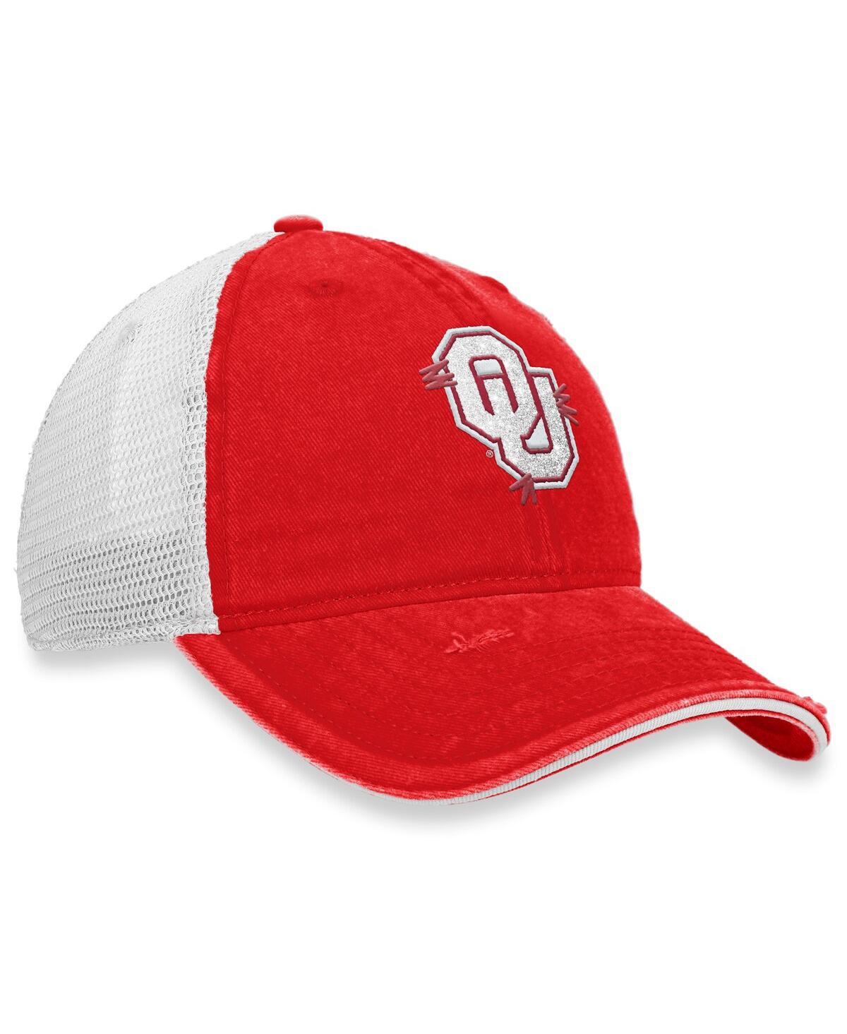Shop Top Of The World Women's  Crimson, White Oklahoma Sooners Radiant Trucker Snapback Hat In Crimson,white
