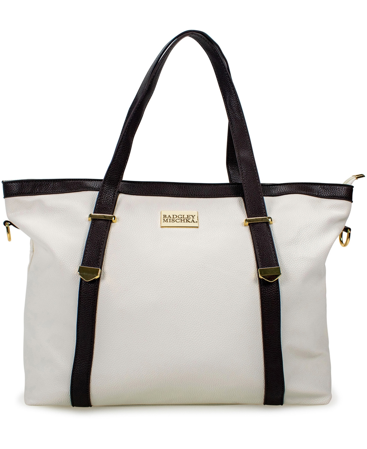 Shop Badgley Mischka Anna Xl Faux Leather Tote Weekender Travel Bag In White