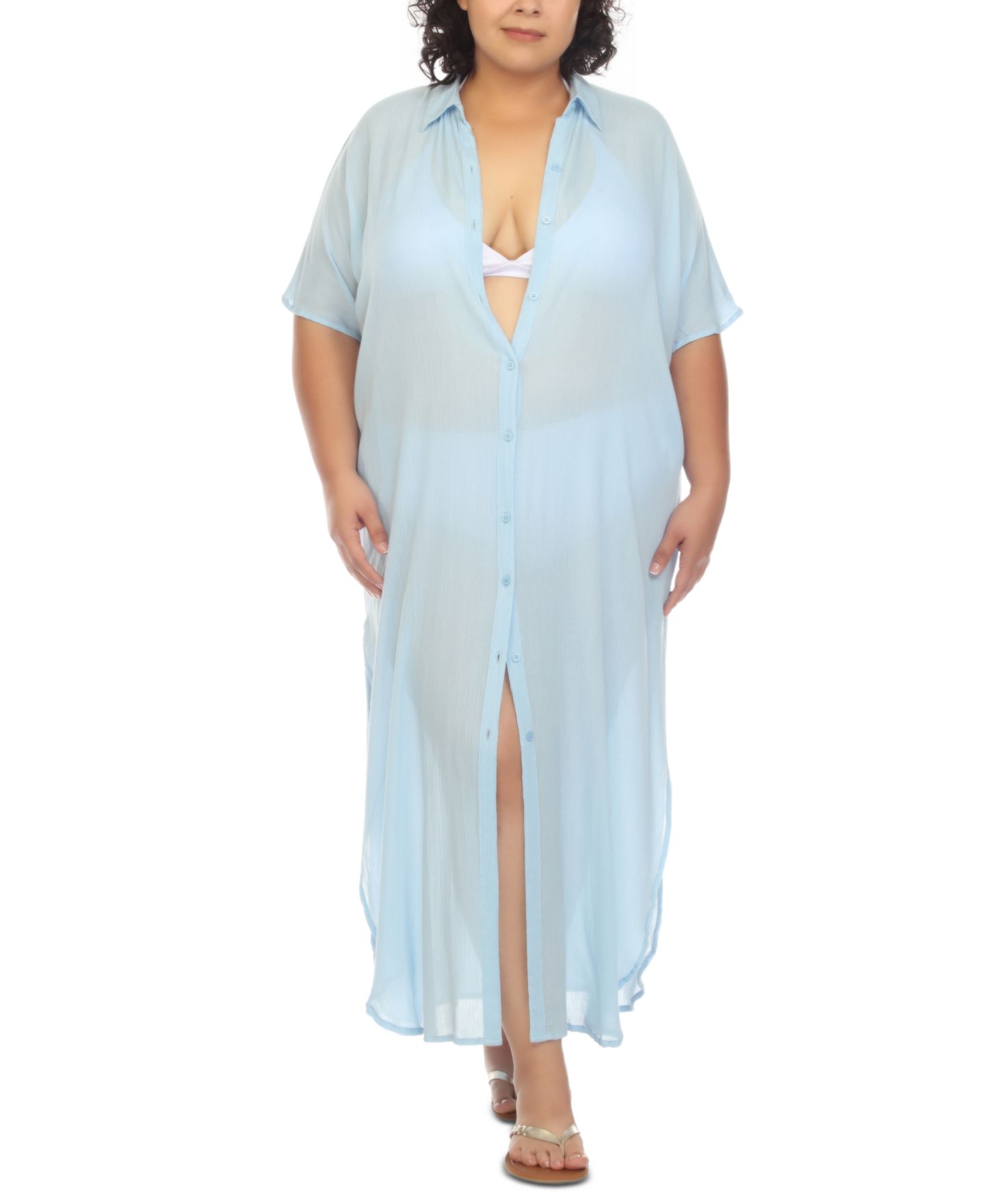 Женское платье Raviya Plus Size Button-Front Cover-Up Maxi, цвет: Шамбре — фото 1