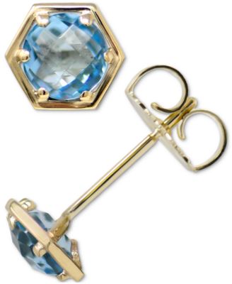 Jac + Jo by Anzie - Blue Topaz Hexagon Stud Earrings in 14k Gold