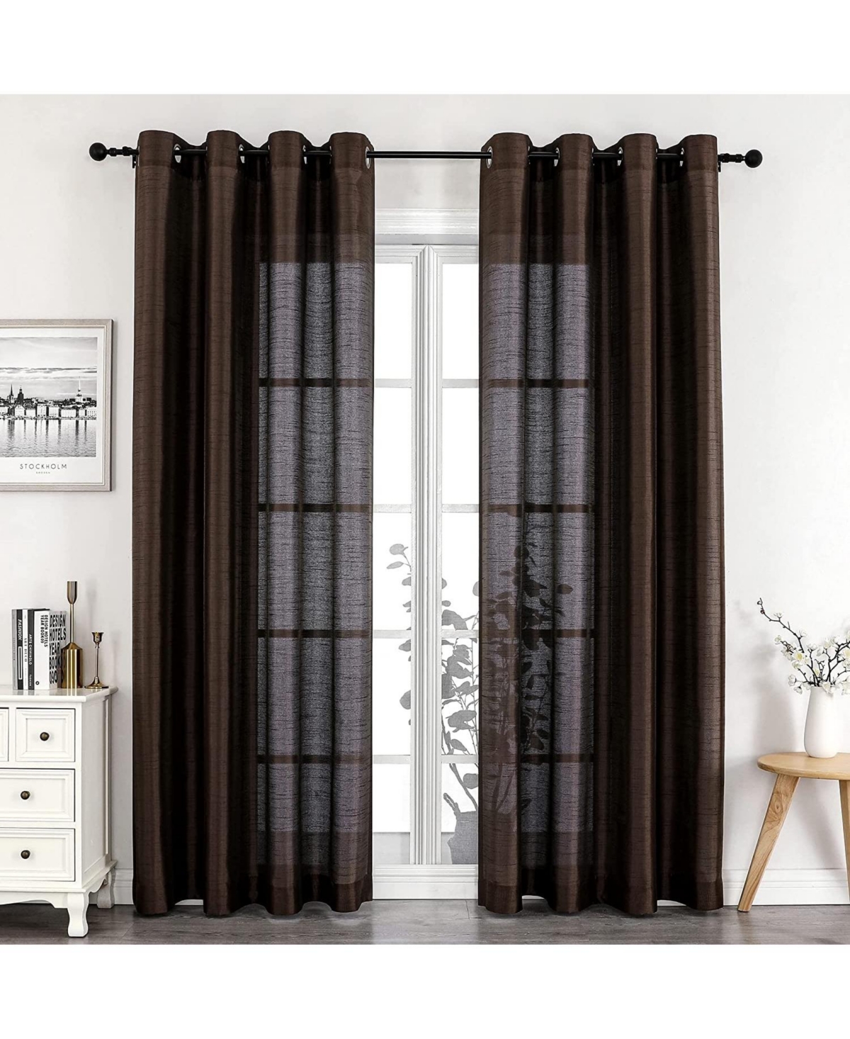 Home Living 2 Piece Lightweight Basic Sheer Grommet Top Curtain Panels - Ivory