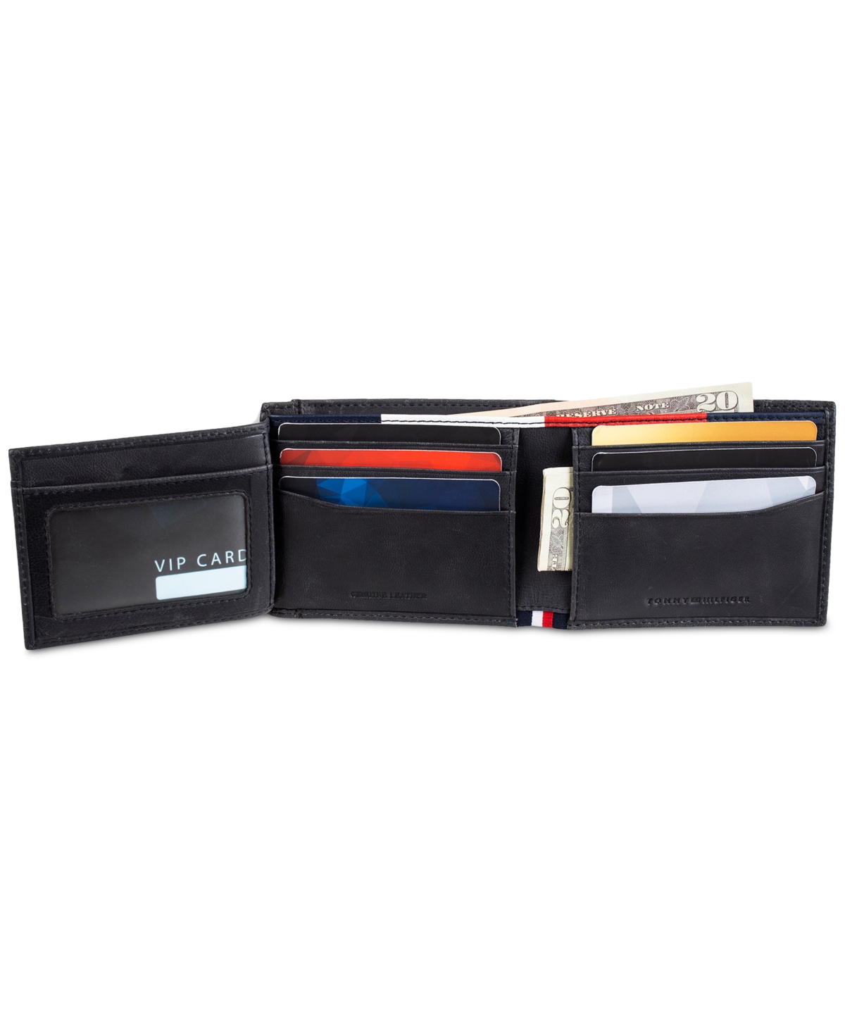 Tommy Hilfiger Men's Rfid Traveler Signature Leather Wallet