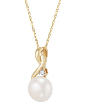 Cultured Freshwater Pearl (8mm) & Diamond (1/10 ct. t.w.) 18" Pendant Necklace in 10k Gold