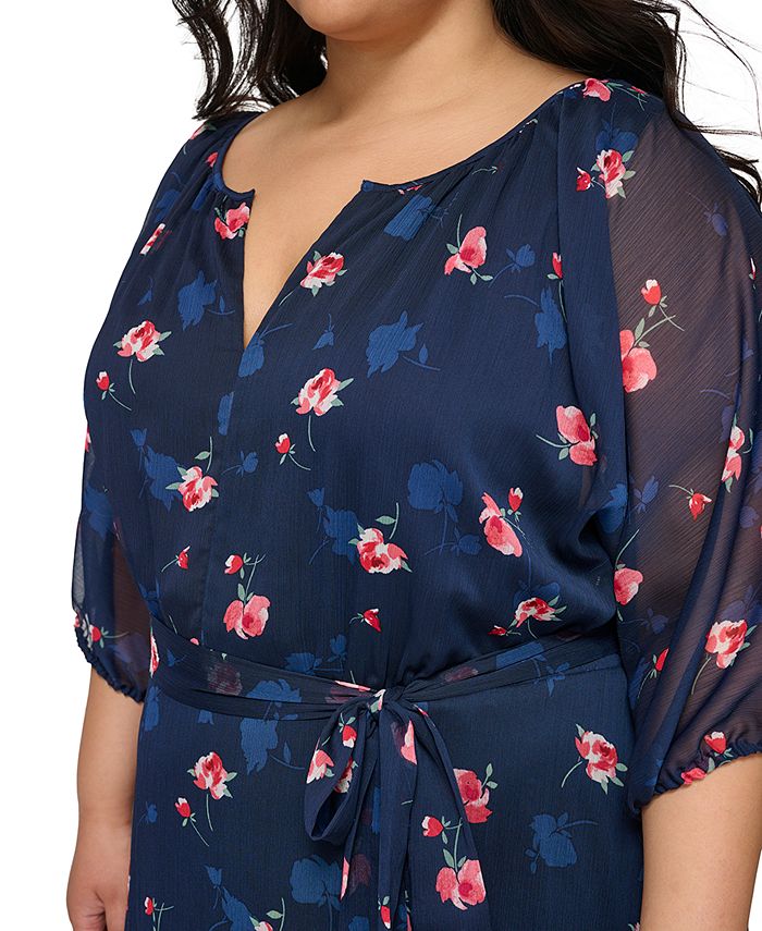 DKNY Plus Size PrintedChiffon Fit & Flare Dress Macy's