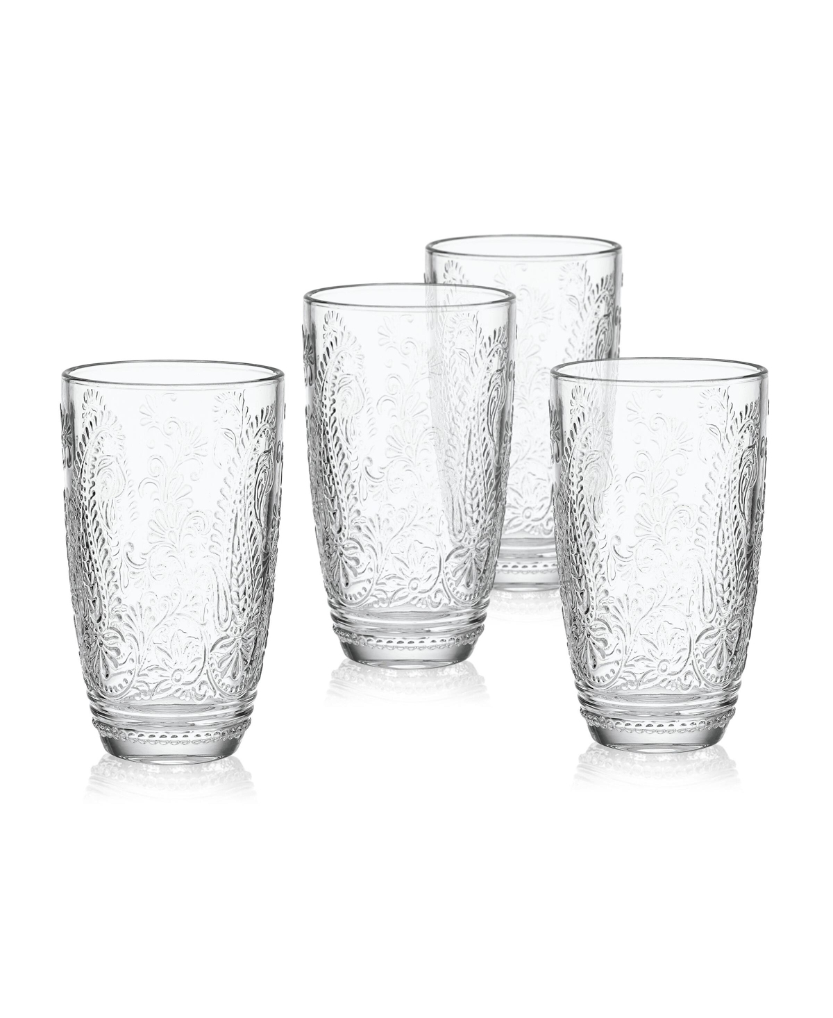 Fitz And Floyd Maddi 15-oz Highball Glasses 4-piece Set In Clear