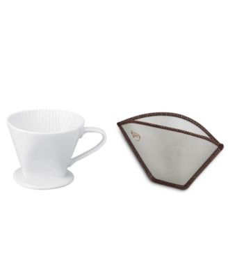 Number 2-Size Porcelain Filter Cone and Flexible Mesh Coffee Filter, Brews 2 to 6-Servings