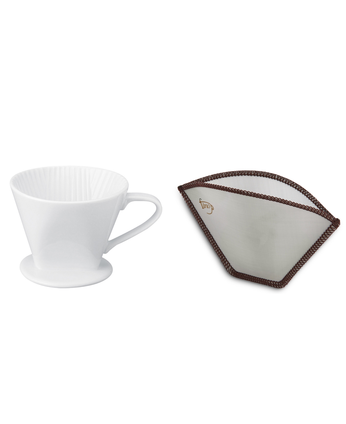 Fino Number 2-size Porcelain Filter Cone And Flexible Mesh Coffee Filter, Brews 2 To 6-servings In White