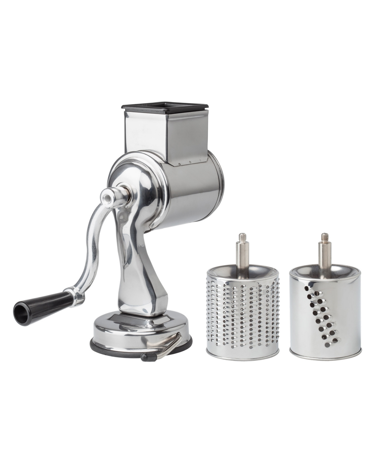 Fante’s Suction Base Cheese Grater With 2 Grating Drums, The Italian Market Original Since 1906 In Silver