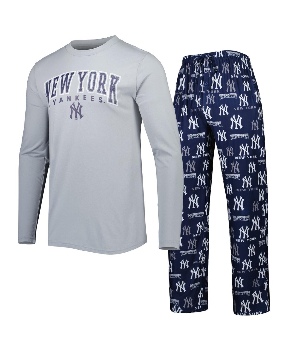 Concepts Sport Men's  Navy, Gray New York Yankees Breakthrough Long Sleeve T-shirt And Pants Sleep Se In Navy,gray