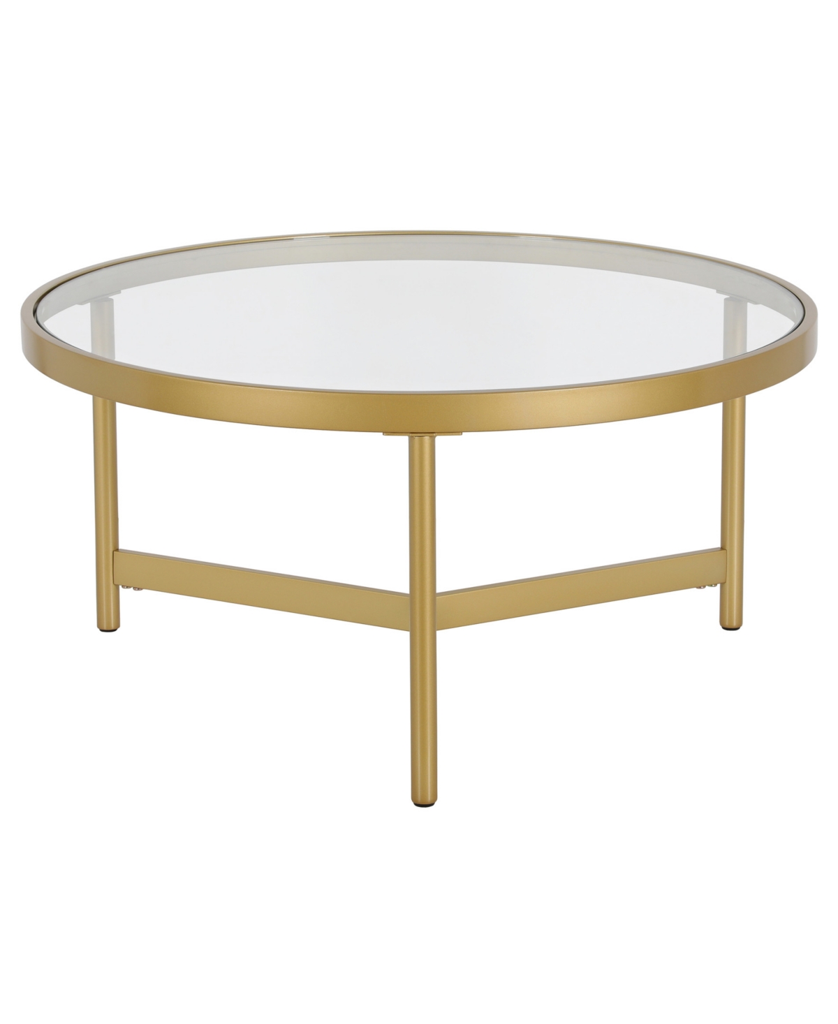 Hudson & Canal Yara 32" Wide Metal Round Coffee Table With Glass Top In Brass