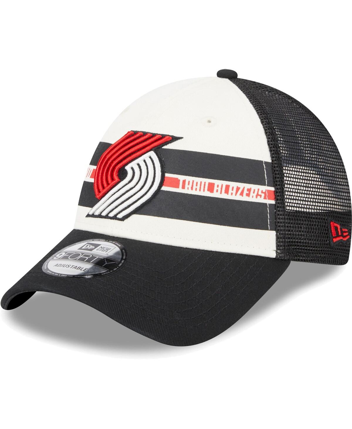 Men's New Era Portland Trail BlazersStripes 9Forty Trucker Snapback Hat - Black