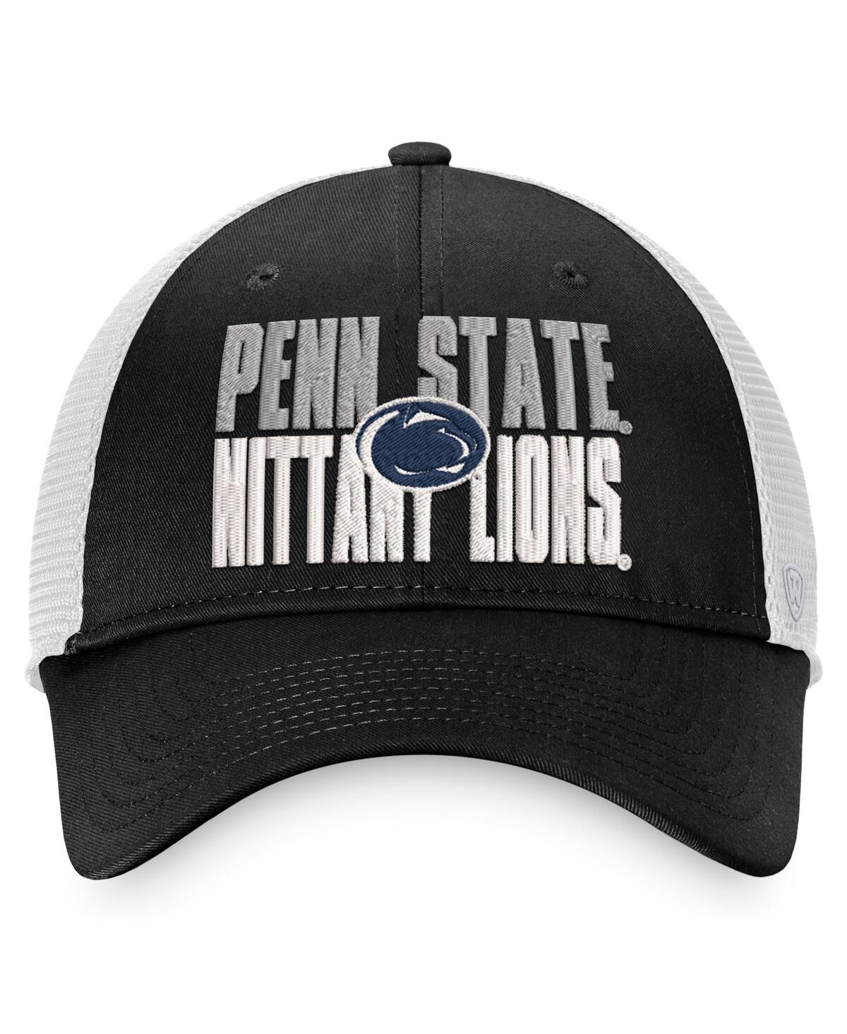 Shop Top Of The World Men's  Black, White Penn State Nittany Lions Stockpile Trucker Snapback Hat In Black,white