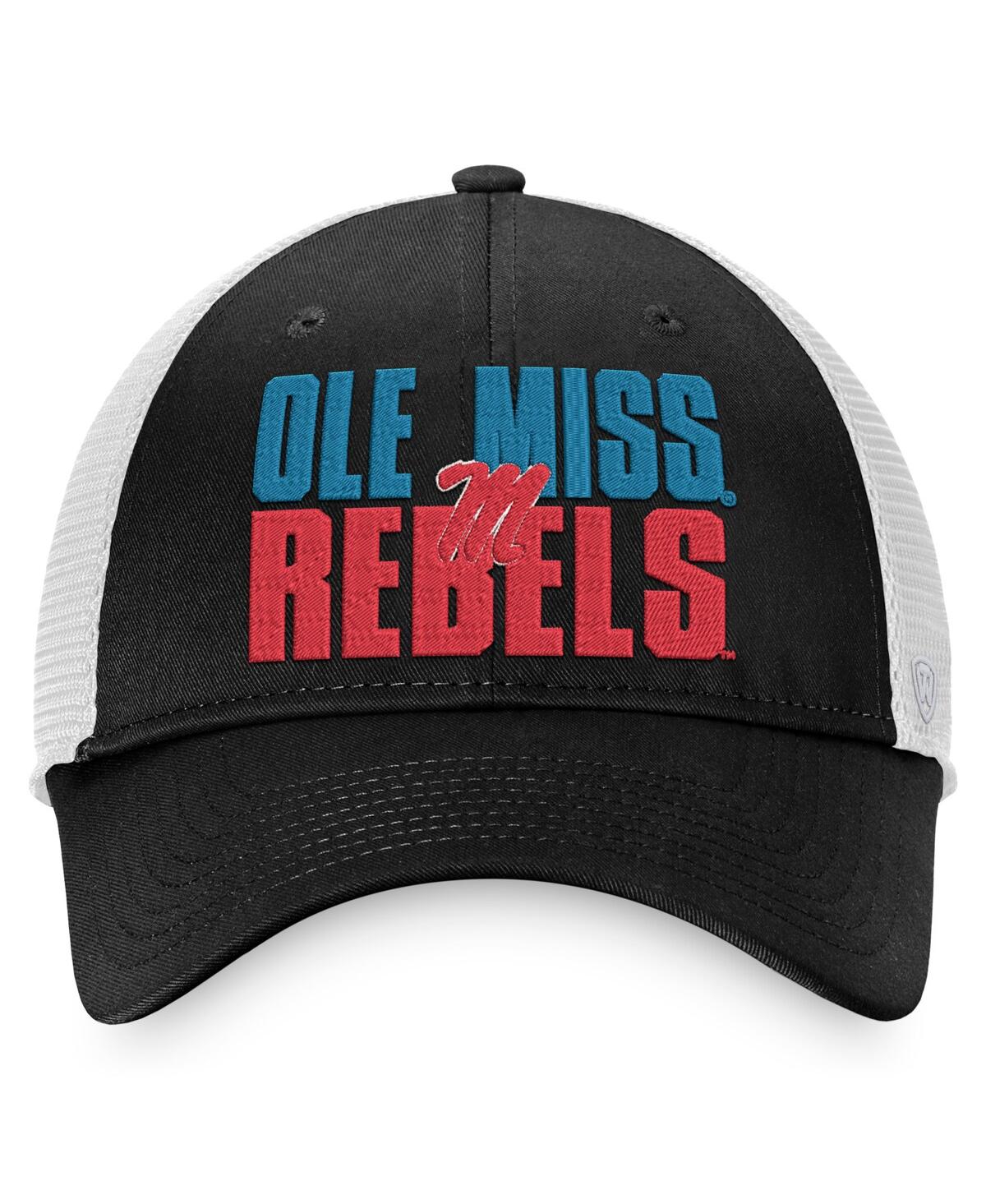 Shop Top Of The World Men's  Black, White Ole Miss Rebels Stockpile Trucker Snapback Hat In Black,white