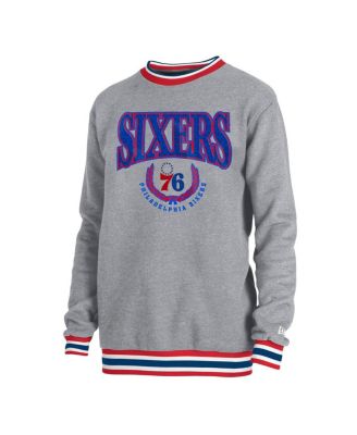 Men's and Women's Gray Philadelphia 76Ers Vintage-Like Throwback Crew Sweatshirt